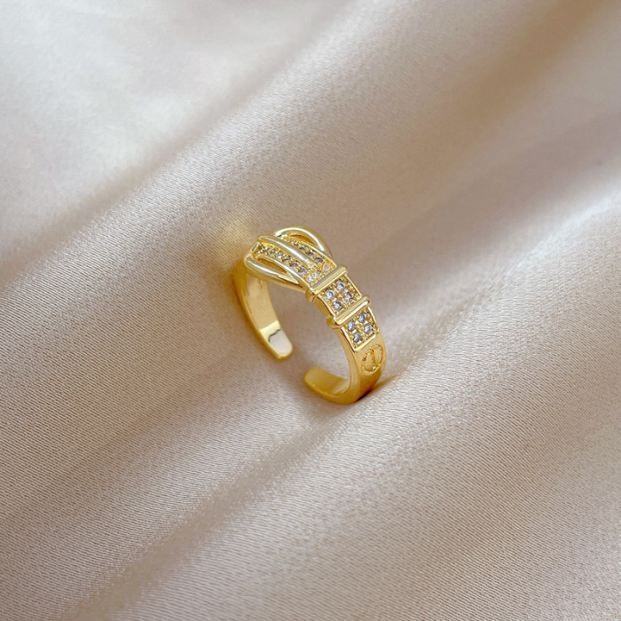 【Real Gold】Bond Super Sparkling Zircon Ring Adjustable Open Simple Hand Jewelry Japanese Style Couple Rings