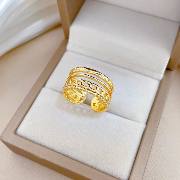 【Real Gold】Minimalist Chain Ring Adjustable Open Style Simple Jewelry Japanese Style Couple Rings