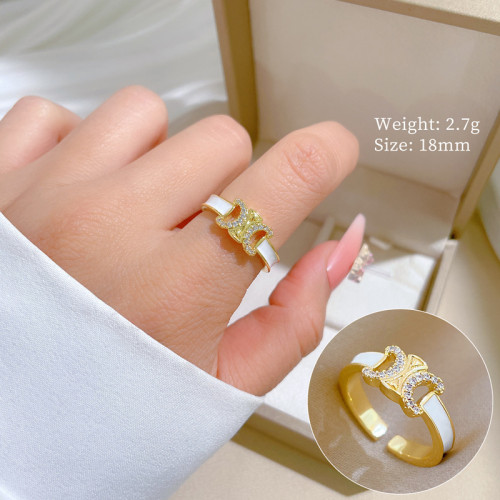 [Real Gold] Oil Drop Double C Full Diamond Ring Adjustable Open Simple Hand Jewelry Japanese Style Couple Rings