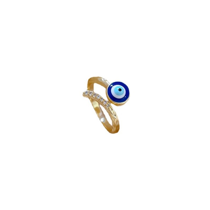 【Real Gold】Eye Zircon Ring Adjustable Open Simple Hand Jewelry Japanese Style Couple Rings
