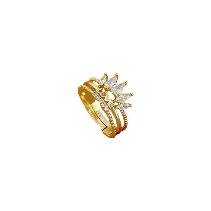 [Real Gold] Love Crown Full Diamond Ring Adjustable Open Simple Hand Jewelry Japanese Style Couple Rings