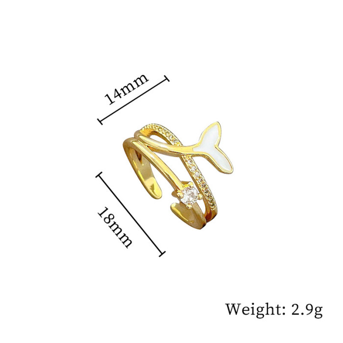 【Real Gold】Mermaid Tail Fashion Ring Adjustable Open Simple Hand Jewelry Japanese Style Couple Rings
