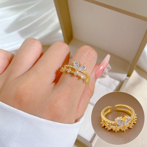 [Real Gold] Light Luxury Butterfly Zircon Ring Adjustable Open Simple Hand Jewelry Japanese Style Couple Rings