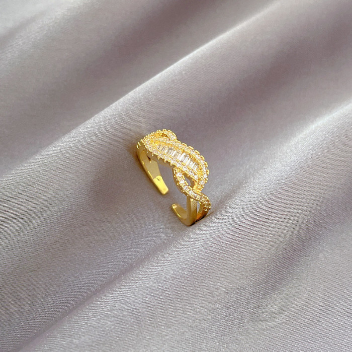 【Real Gold】Cross Wrapped Fashion Ring Adjustable Open Simple Hand Jewelry Japanese Style Couple Rings