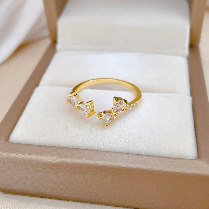 【Real Gold】Butterfly Knot Full Diamond Ring Adjustable Open Simple Hand Jewelry Japanese Style Couple Rings