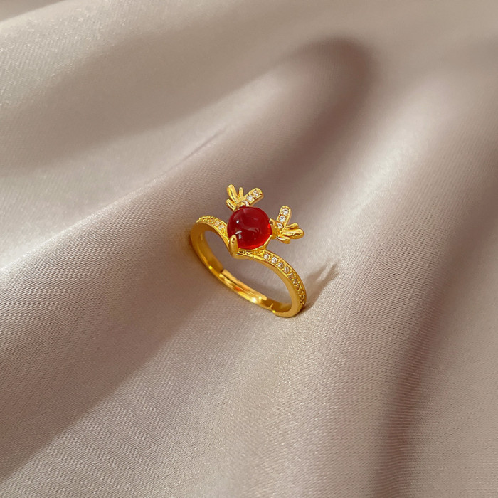 [Real Gold Plating] European and American Design Ins Style Geometric Diamond-Embedded Ball Ring Women's Cold Style Open Ring