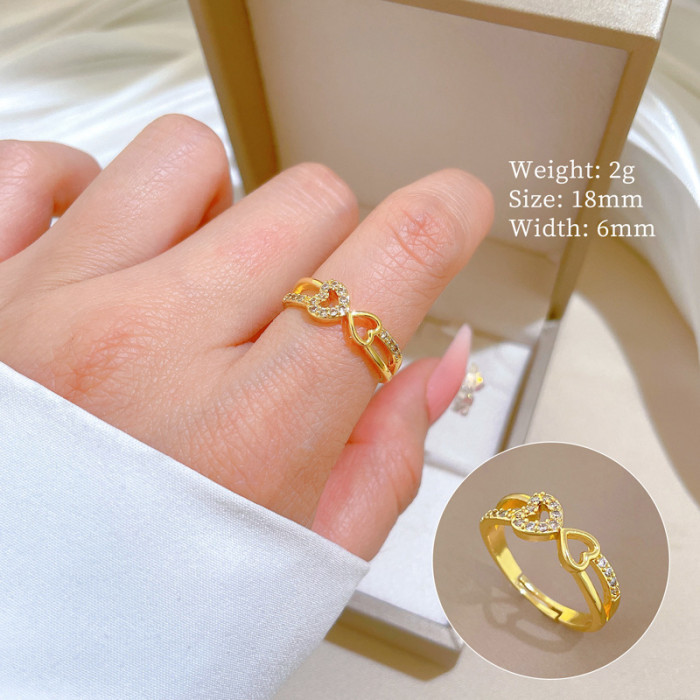 [Real Gold Plating] European and American Design Ins Style Geometric Diamond-Embedded Ball Ring Women's Cold Style Open Ring