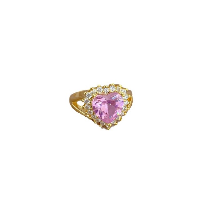 【Real Gold】Heart Pink Wedding Ring Adjustable Open Ring Simple Hand Jewelry Japanese Style Couple Rings
