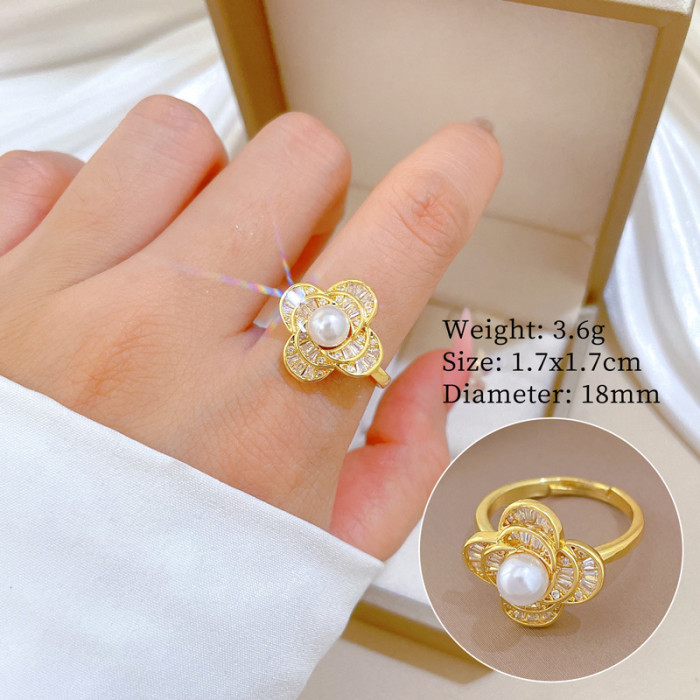 [Real Gold Plating] European and American Design Ins Style Geometric Diamond-Embedded Ball Ring Women's Cold Style Open Ring
