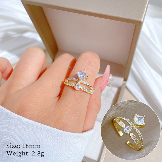 [Real Gold] Crown Water Drop Wedding Ring Adjustable Open Ring Simple Hand Jewelry Japanese Style Couple Rings