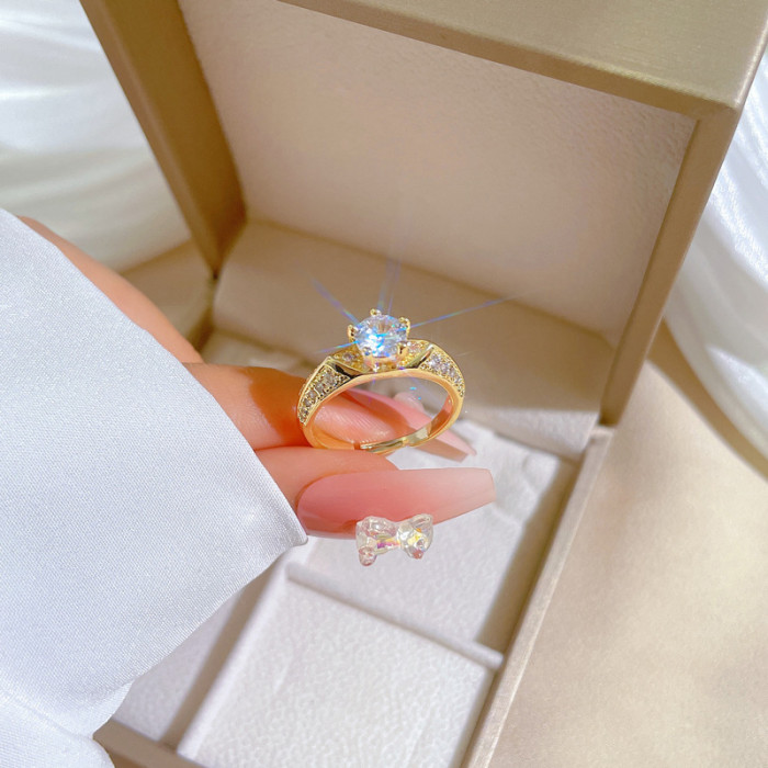 [Real Gold] Eight Hearts Eight Arrows Full Diamond Ring Adjustable Open Simple Hand Jewelry Japanese Style Couple Rings