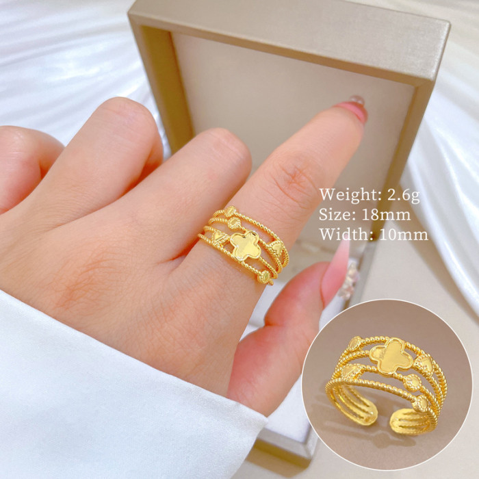 [Real Gold Plating] European and American Design Ins Style Geometric Diamond-Embedded Ball Ring Women's Cold Style Open Ring