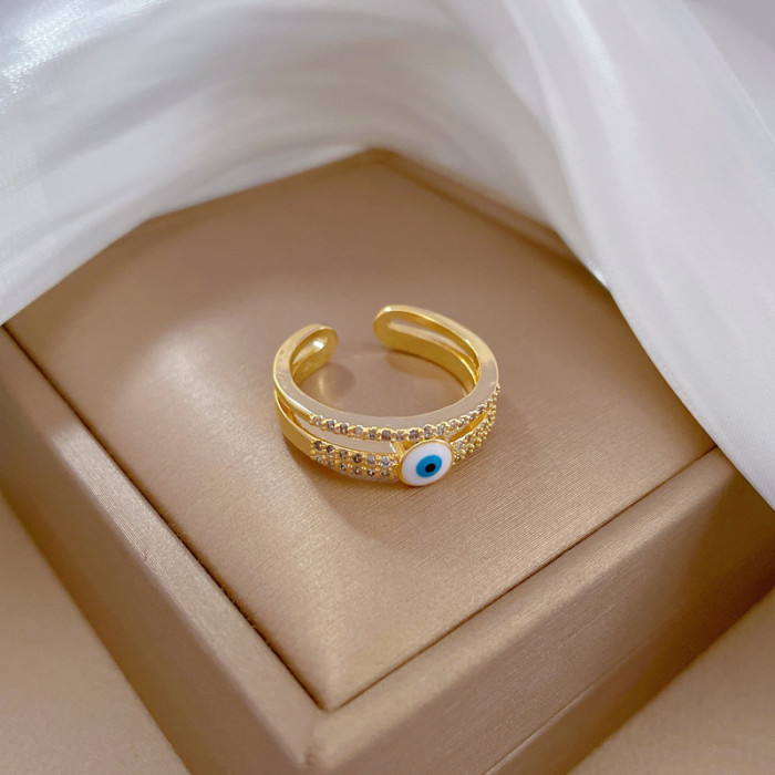 【Real Gold Plating】Open Eye Zircon Fashion Micro Inlay Light Luxury Ring Index Finger Ring Internet Celebrity Same Style Minimalist Style