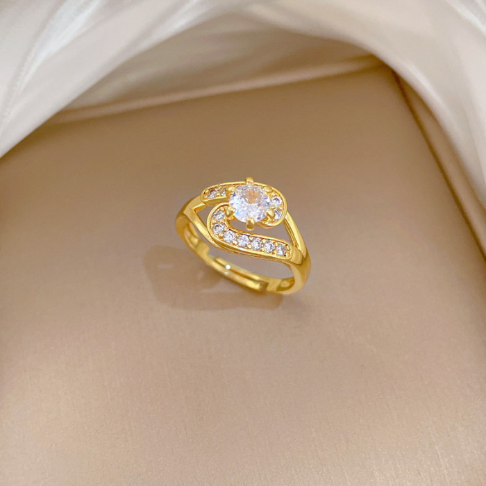 【Real Gold】Light Luxury Full Diamond Personality Ring Adjustable Open Simple Hand Jewelry Japanese Style Couple Rings