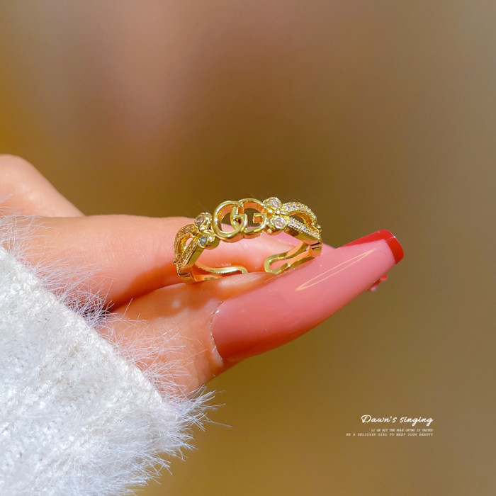 【Real Gold Plating】Open Ring for Women Fashionable Personality Ring Index Finger Ring Internet Celebrity Same Style Simple Minimalist Style