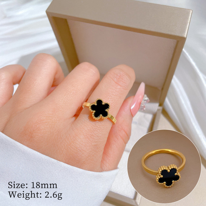 【Non-Fading】Black and White Flower Titanium Steel Minimalist Style Disco Ring for Men and Women Ins Trend Personality...