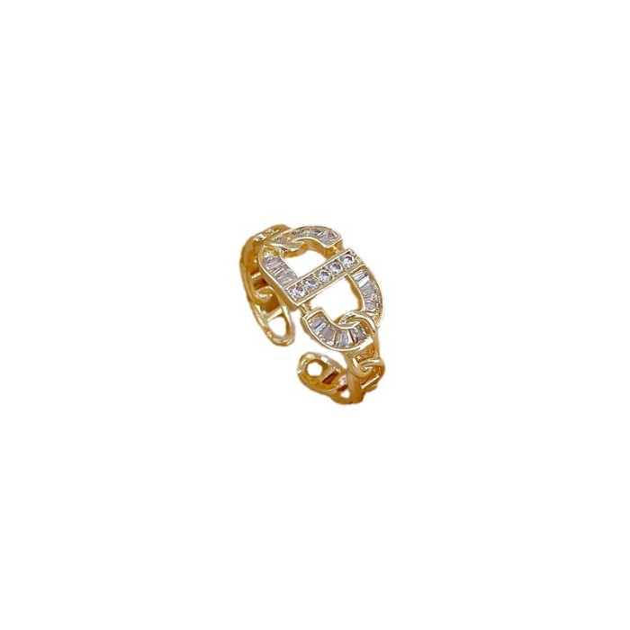 【Real Gold】CD Zircon Ring Adjustable Open Style Simple Hand Jewelry Japanese Style Couple Rings
