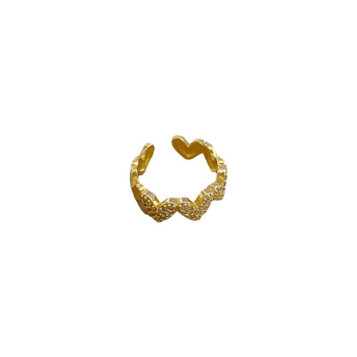【Real Gold Plating】Open Heart Women's Fashion Micro Inlay Light Luxury Ring Index Finger Ring Internet Celebrity Same...