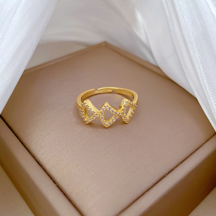 【Real Gold】Ginkgo Leaf Full Diamond Ring Adjustable Open Simple Hand Jewelry Japanese Style Couple Rings