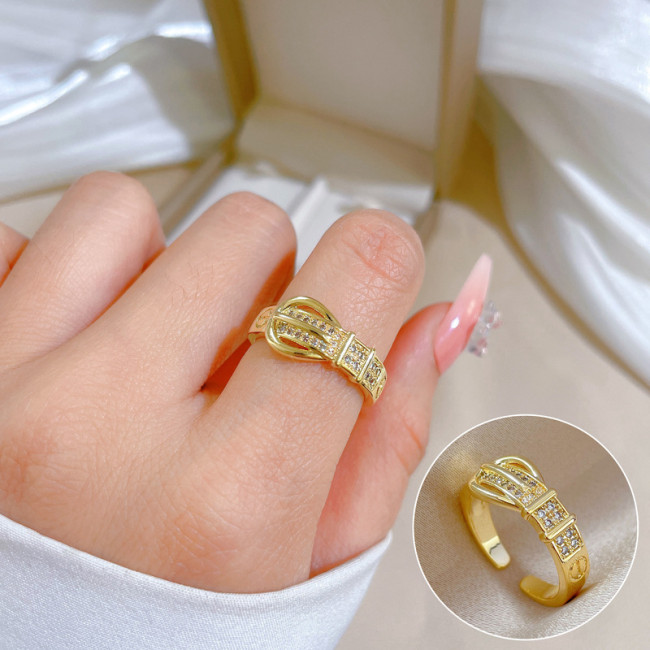 【Real Gold】Bond Super Sparkling Zircon Ring Adjustable Open Simple Hand Jewelry Japanese Style Couple Rings