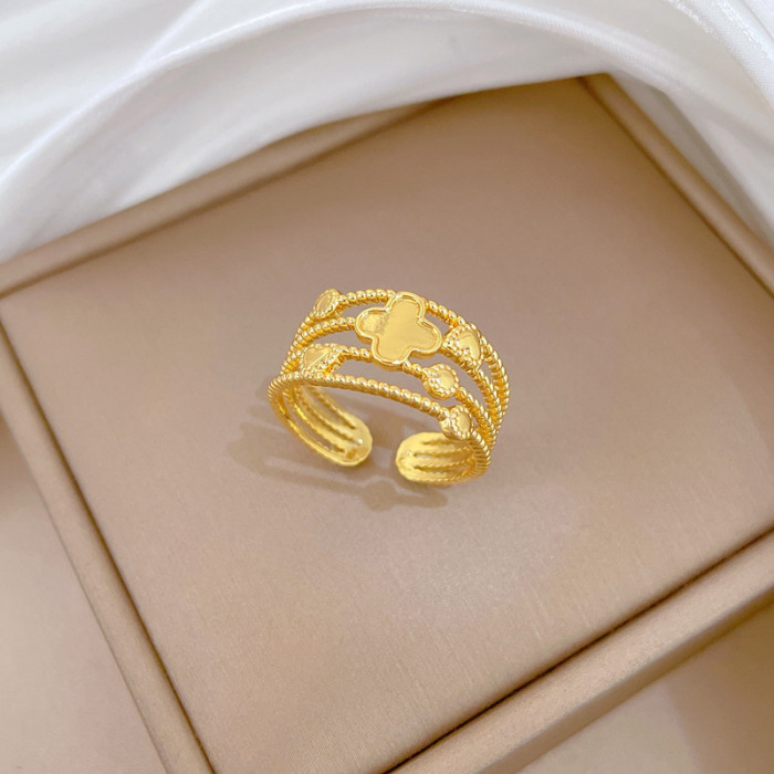 【Real Gold】Minimalist Forest Style Ring Adjustable Open Ring Simple Hand Jewelry Japanese Style Couple Rings