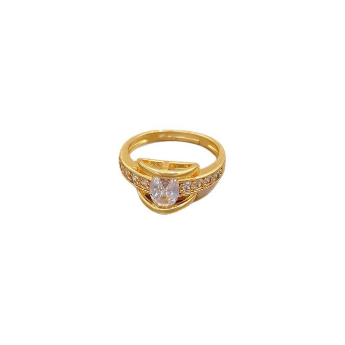 [Gold-Plated] Marquise Stone Personality Ring Adjustable Open Simple Hand Jewelry Japanese Style Couple Rings