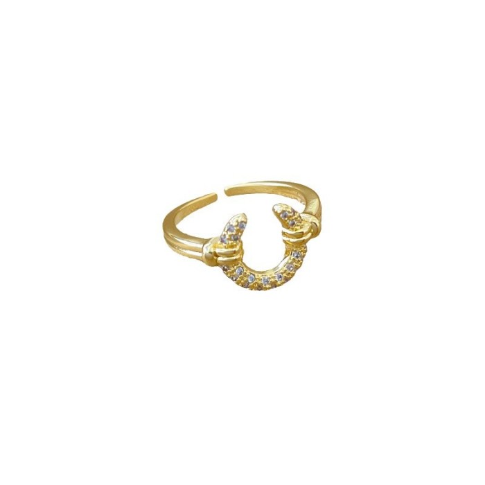 【Real Gold】Crescent Moon Full Diamond Ring Adjustable Open Simple Hand Jewelry Japanese Style Couple Rings