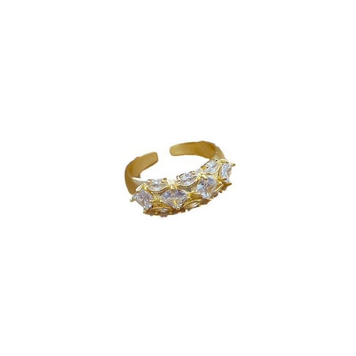 【Real Gold】Square Full Zircon Wedding Ring Adjustable Open Ring Simple Japanese Style Couple Rings