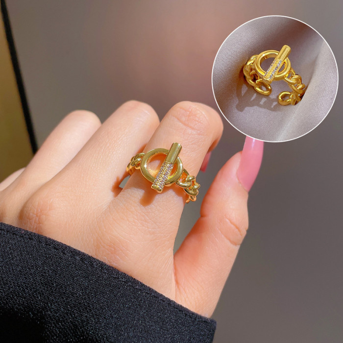 【Real Gold】Couple Rings for Women, Trendy Fashion Adjustable Open Rings, Unique Minimalist Style OT Rings