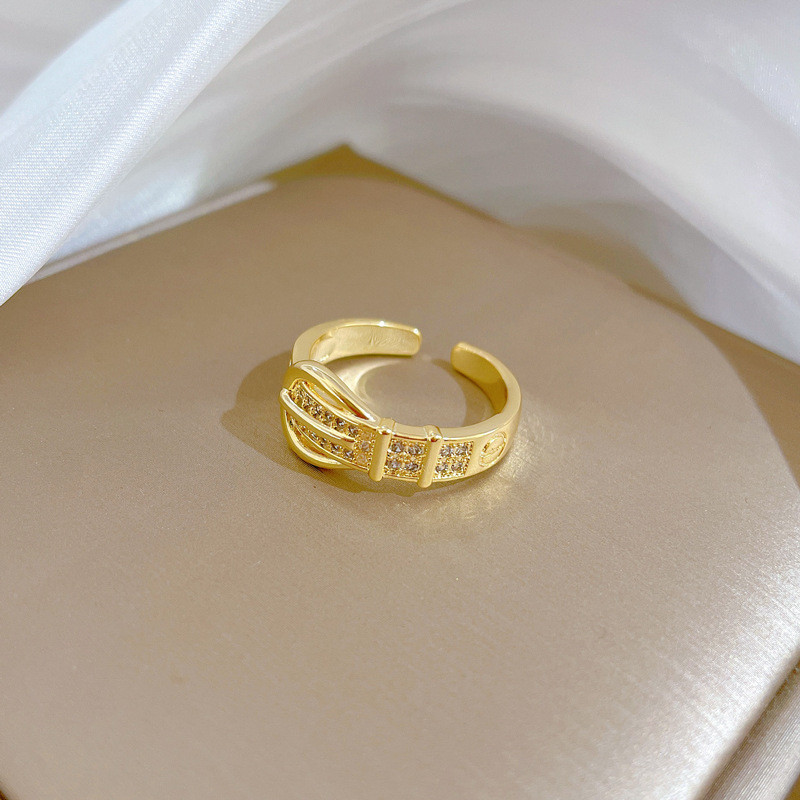 【Real Gold】Bond Super Sparkling Zircon Ring Adjustable Open Simple Hand Jewelry Japanese Style Couple Rings