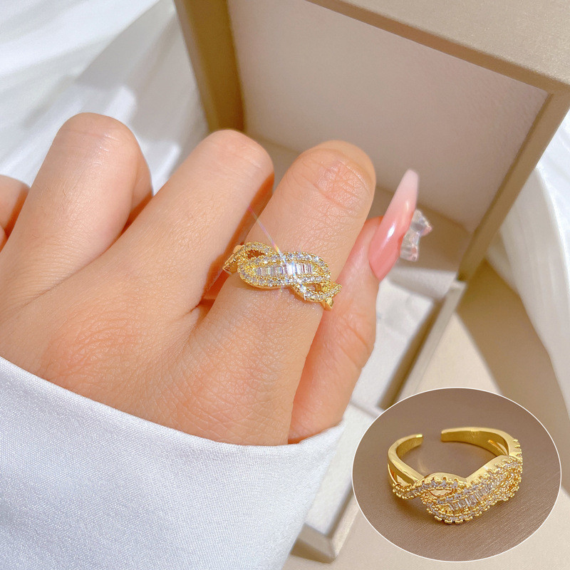 【Real Gold】Cross Wrapped Fashion Ring Adjustable Open Simple Hand Jewelry Japanese Style Couple Rings
