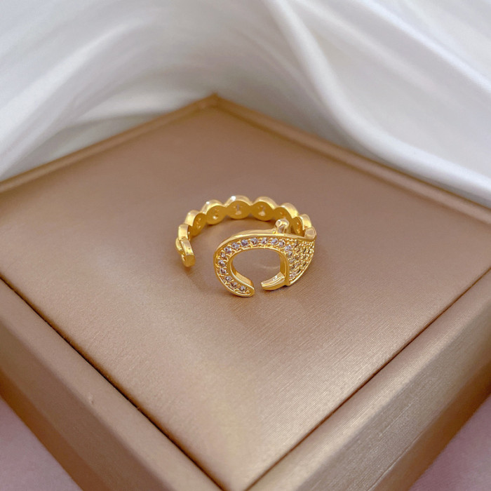 [Real Gold] Personalized Micro Inlaid Ring for Women, Adjustable Open Ring, TikTok Same Style Internet Celebrity Jewelry