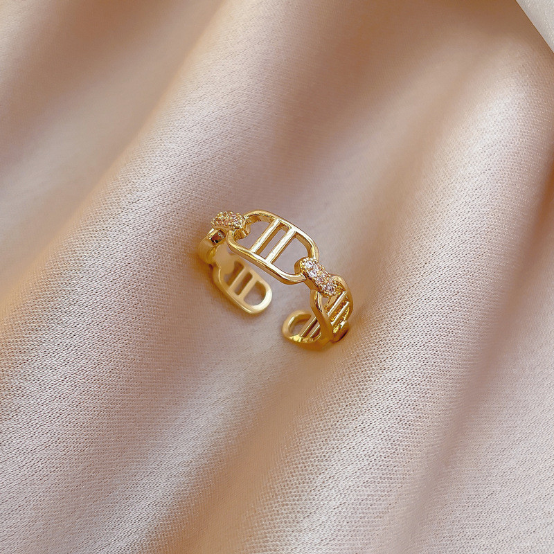 【Real Gold Plating】Open Ring for Women Fashionable Personality Ring Index Finger Ring Internet Celebrity Same Style Simple Minimalist Style