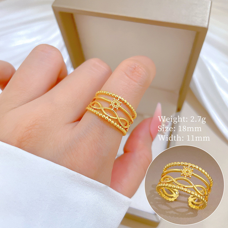 【Real Gold】Minimalist Forest Style Ring Adjustable Open Ring Simple Hand Jewelry Japanese Style Couple Rings