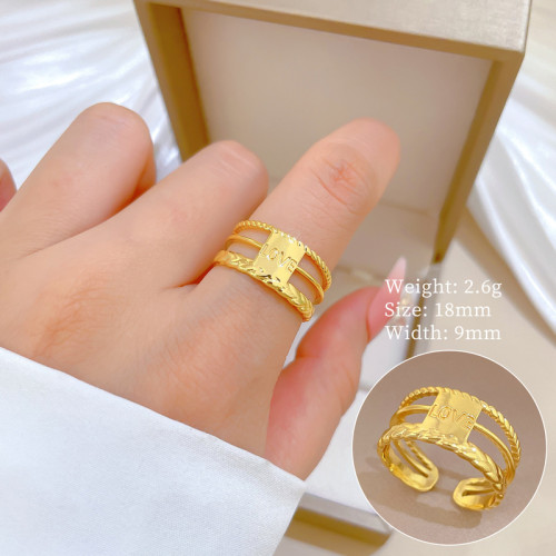 【Real Gold】Minimalist Style LOVE Ring Adjustable Open Ring Simple Jewelry Japanese Style Couple Rings