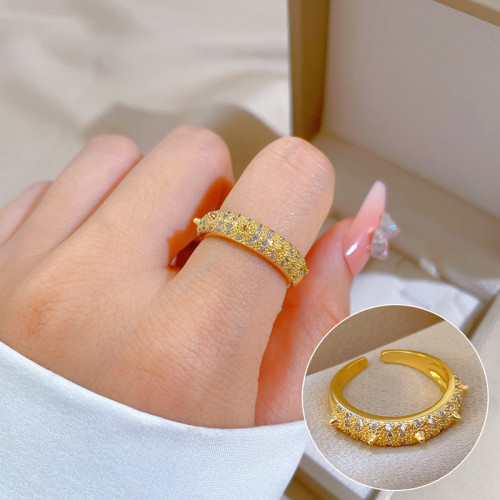 【Real Gold Plating】Open Thorn Ring for Women Fashion Micro Inlay Light Luxury Index Finger Ring Internet Celebrity Same Style Minimalist Style