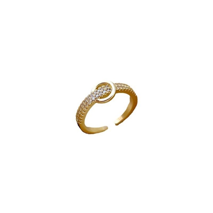 [Real Gold] Round Ring Light Luxury Full Diamond Ring Adjustable Open Simple Hand Jewelry Japanese Style Couple Rings