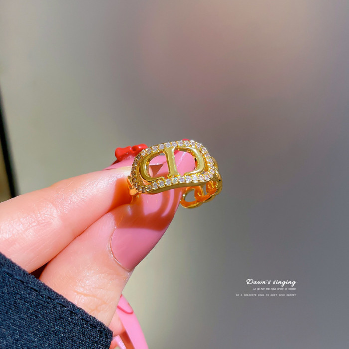 【Real Gold】Couple Rings for Women, Trendy Fashion Adjustable Open Rings, Unique Minimalist Style CD Rings