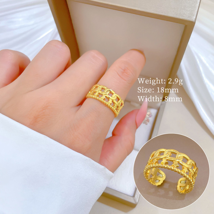 [Real Gold Plating] European and American Design Ins Style Geometric Diamond-Embedded Ball Ring Women's Cold Style Open Ring