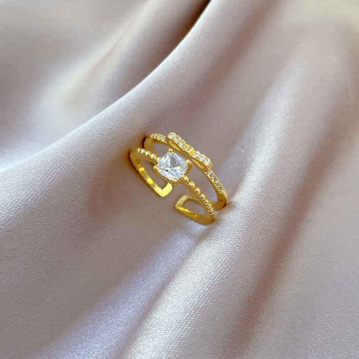 【Real Gold】Butterfly Knot Full Diamond Ring Adjustable Open Simple Hand Jewelry Japanese Style Couple Rings