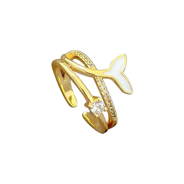 【Real Gold】Mermaid Tail Fashion Ring Adjustable Open Simple Hand Jewelry Japanese Style Couple Rings