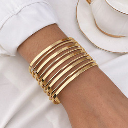 Punk Exaggeration Bangle Trendy Boho Gold Plated Geometry Feather Big Circle Open Cuff Bangles Bracelet Set for Women Jewelry