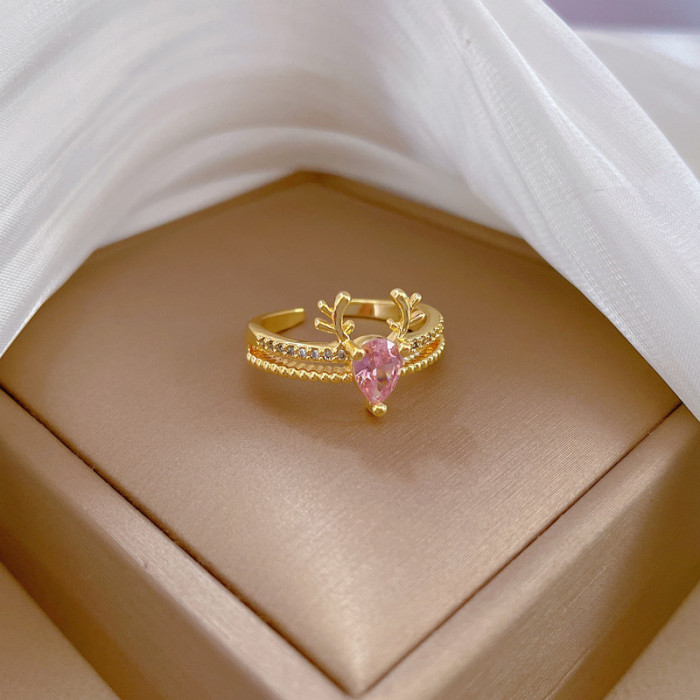【Real Gold】One Deer With You Full Diamond Ring Adjustable Open Simple Hand Jewelry Japanese Style Couple Rings