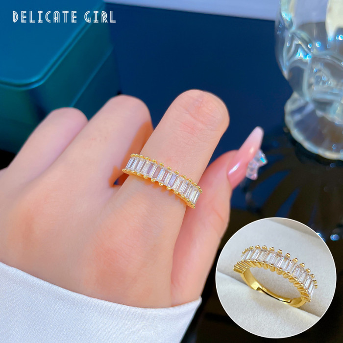 [Real Gold] Fashion Design Geometric Open Ring Rectangular Personality Temperament Ins Style Temperament Index Finger...