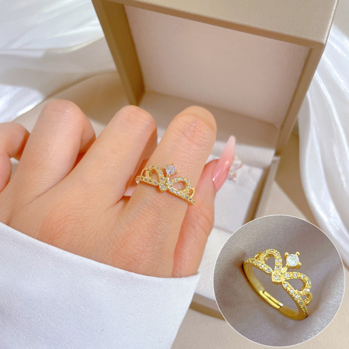 [Real Gold Plating] European and American Design Ins Style Geometric Diamond-Embedded Ball Ring Women's Cold Style Open Ring