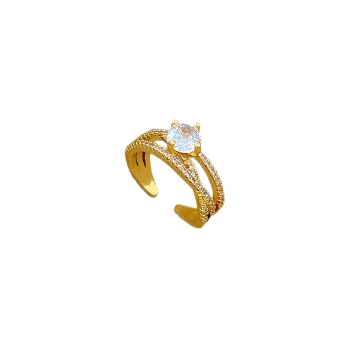 【Real Gold Plating】Open Ring Twisted Cross Personality Ring Index Finger Ring Internet Celebrity Style Simple Cold Style
