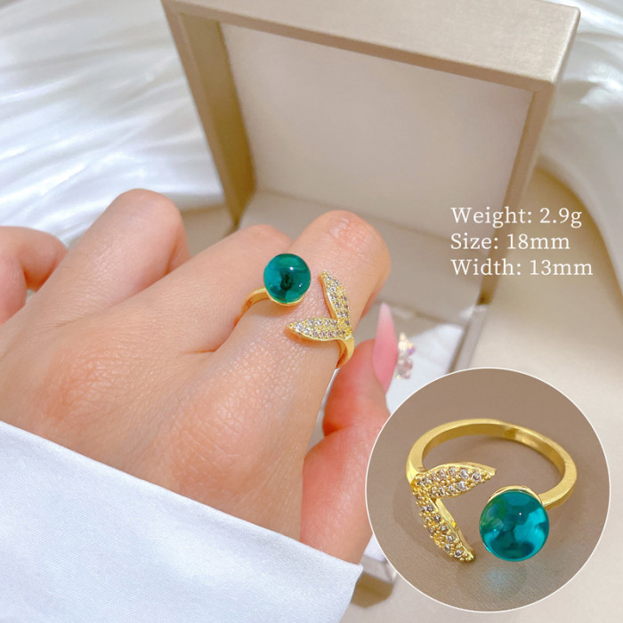 [Real Gold Plating] European and American Design Ins Style Geometric Diamond-Embedded Ball Ring Women's Cold Style Open Ring