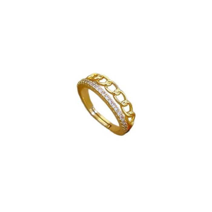 【Real Gold Plating】Open Chain Women's Fashion Micro Inlay Light Luxury Ring Index Finger Ring Internet Celebrity Same Style Minimalist Style