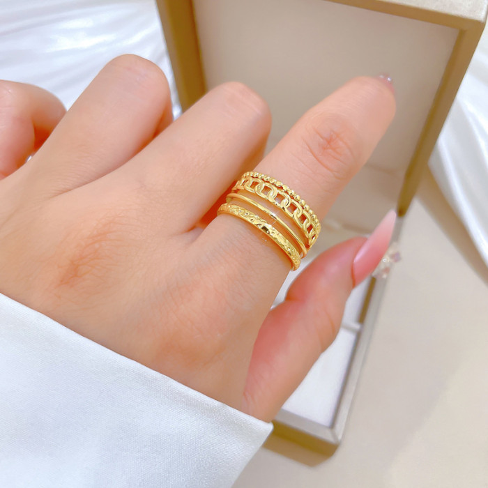 【Real Gold】Minimalist Chain Ring Adjustable Open Style Simple Jewelry Japanese Style Couple Rings