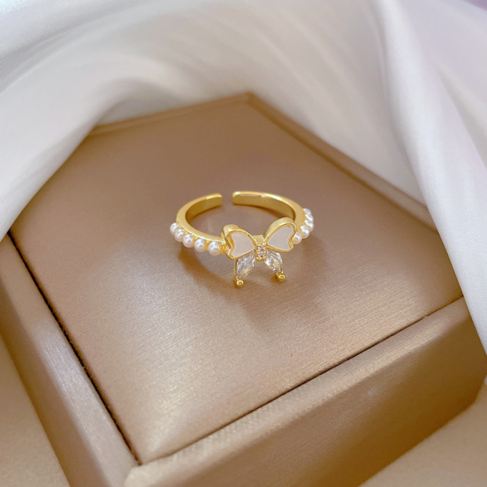 [Real Gold] Butterfly Oil Drop Zircon Ring Adjustable Open Simple Hand Jewelry Japanese Style Couple Rings